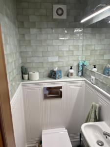 a bathroom with a toilet and a sink at Emilówka in Ostrów Wielkopolski