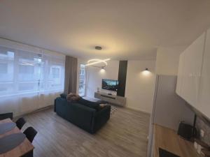 a living room with a couch and a tv at Apartament Anny 1 in Grodzisk Mazowiecki