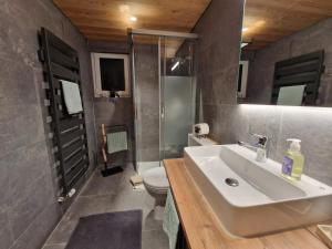 ein Badezimmer mit Waschbecken und Toilette in der Unterkunft Viewpoint in Ringgenberg + 39 Fotos