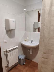 a bathroom with a sink and a mirror at O Solpor Fillobal in Vilar +32 photos
