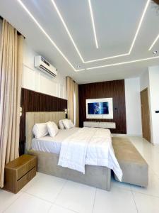 a bedroom with a large bed and a tv at Prince-Coll apartment in Lagos
