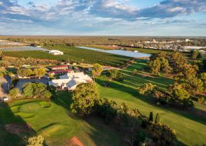 an aerial view of the golf course at a vineyard at Robinvale Golf Club Resort in Robinvale 