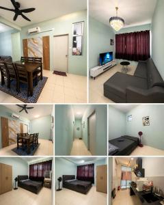 a collage of four pictures of a room at Aileen Homestay in Tawau