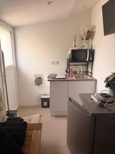 a kitchen with a counter and a counter top at L instant dore spa privatif in Cavaillon