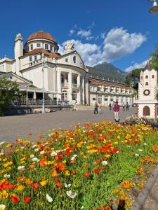 a field of flowers in front of a building at Merano appartamento in Merano