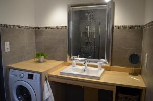 a bathroom with a sink and a washing machine at Gîte les falaises à barjac in Barjac +6 photos