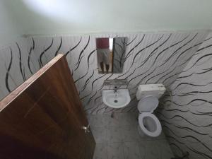 a bathroom with a toilet and a sink and a mirror at Jhapali Hotel and lodge in Simra