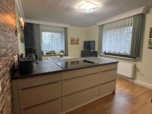 a kitchen with a sink and a counter top at Ferienwohnung Zum Gartenparadies in Oppach
