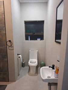 a small bathroom with a toilet and a sink at House Sawubona in Kroonstad