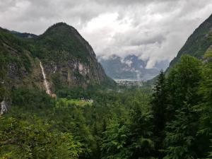 a view of a valley between two mountains at Haus Kern in Hallstatt