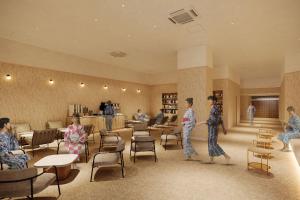 a rendering of a waiting room with people in uniforms at TAOYA Atami in Atami +6 photos