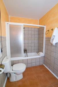 a bathroom with a toilet and a bath tub at Casa Del Palacio in Aguilafuente