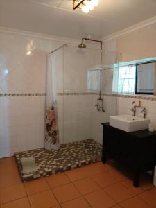 a bathroom with a shower with a sink and a sink at Petronella Guest House in Bethlehem +34 photos