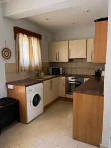 a kitchen with a washing machine in a kitchen at The Citrus Valley in Pissouri