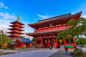 a large red pagoda with people standing in front of it at Tokyo Asakusabashi Belmont Hotel in Tokyo +145 photos