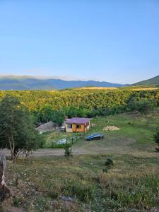 a house in the middle of a field with a car at Villa Home in Ganja
