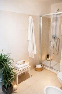 a bathroom with a shower and a toilet and a sink at Locanda Divinis in Cerea +36 photos