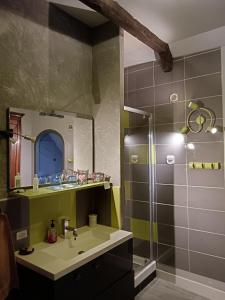 a bathroom with a sink and a shower at La Chaumière en Bellevue in Muzillac +44 photos