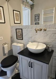 a bathroom with a white sink and a toilet at Casa Horea 54 in Cluj-Napoca +27 photos