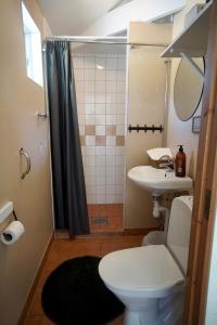 ein Badezimmer mit Toilette und Waschbecken in der Unterkunft Skårs gård in Fjärås