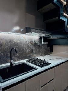 a kitchen with a sink and a stove at BelGa Guest House in Gyumri
