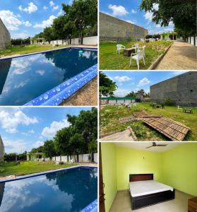 a collage of photos with a pool and a house at Palm resort in Greater Noida