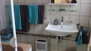 a bathroom with a sink and a toilet at Ferienwohnung in Naila in Naila