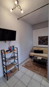 a living room with a couch and a flat screen tv at The Best Choice in Preveza