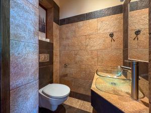 a bathroom with a toilet and a sink at Willa Wypoczynkowa in Międzybrodzie Bialskie +23 photos