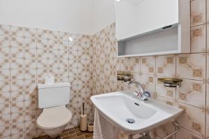 a bathroom with a white toilet and a sink at Triangel D Grossenberger in Parpan