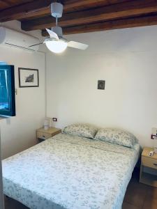 a bedroom with a bed and a ceiling fan at Villa Iovane Diamond in Ustica