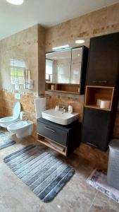 a bathroom with a sink and a toilet and a mirror at Vila Rakovica Ilidža Sarajevo in Sarajevo +23 photos