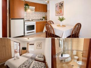 a kitchen and a dining room with a table in a room at Sunshine in Cavtat +17 photos