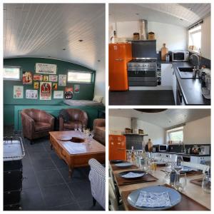 three pictures of a restaurant with a kitchen and a dining room at Peniche a Namur - Perle rare - 8 pers in Namur