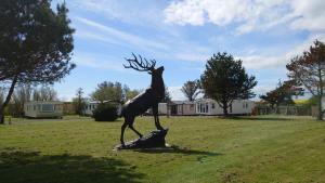 a statue of a deer standing on a rock in a field at Linnet Moselle 5 in Peterhead