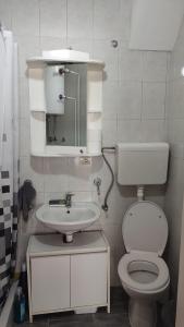 a small bathroom with a toilet and a sink at Pozarevac-Centar-Stan in Požarevac +4 photos