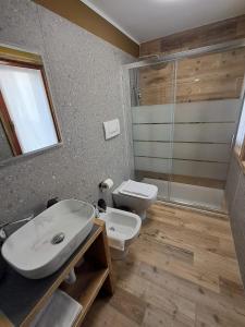 a bathroom with a sink and a toilet and a shower at DolomitiBel Garibaldina in Belluno +9 photos