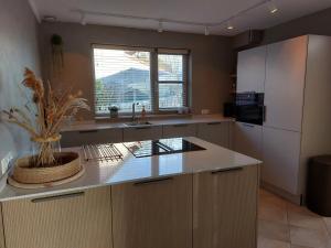 a kitchen with a sink and a counter top at Duinvilla Wetterwille met sauna in Makkum