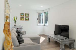 a living room with a couch and a tv at OurMadeira - Terrace Sea Apartments in Ribeira Brava