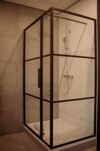 a glass shower in a bathroom with a toilet at Boutique Hotel De Oude Veste in Hellevoetsluis +10 photos