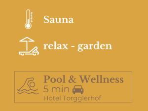 a sign that reads relax garden pool and wellness hotel andruck at Fuchsmaurer Plose - Apartments bei Brixen in Bressanone +65 photos