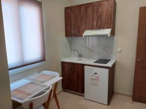 a small kitchen with a sink and a refrigerator at K & A Studios 2 in Nydri