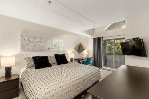 a bedroom with a bed and a flat screen tv at Glacier Lodge in Whistler