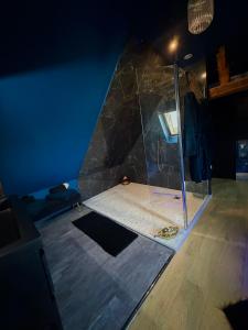 a shower with a glass door in a room at Maison love rooms in Tours