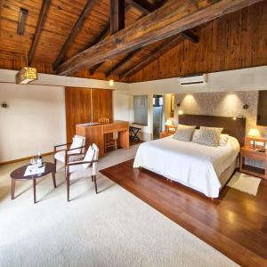 a large bedroom with a bed and a desk at Suites de la Colina in La Cumbrecita