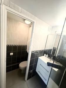 a bathroom with a toilet and a sink and a mirror at La Petite Provence in Tourrettes +16 photos