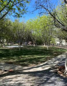 a path in a park with trees and grass at Coyote Room in Arteaga