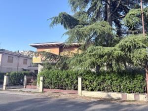 a fence in front of a house with a tree at Alle porte di Spello in Spello +8 photos