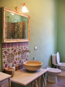 a bathroom with a sink and a mirror and a toilet at Il Ramingo in Lucca