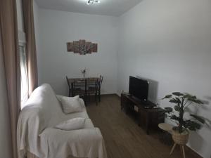 a living room with a couch and a tv at El Zamora in Sanlúcar de Barrameda